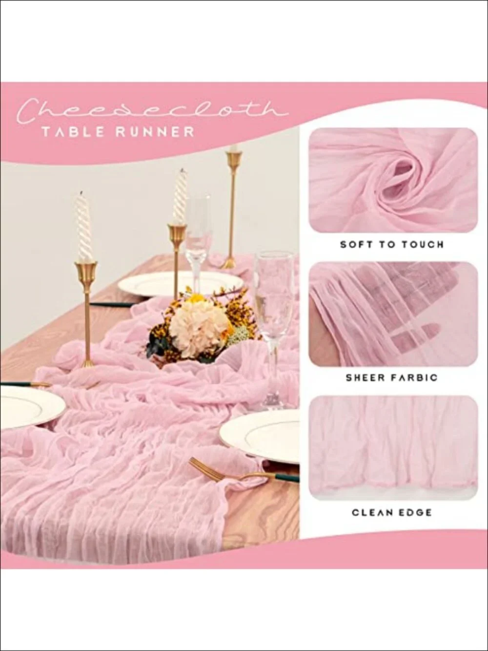 12 Pack Cheesecloth Table Runner 35 x 120 inch Long Boho Gauze Semi Sheer